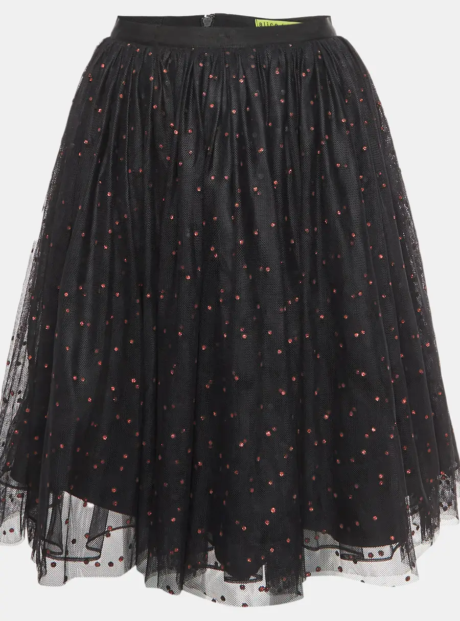 Alice + Olivia Black Tulle Polka Dotted Skirt S