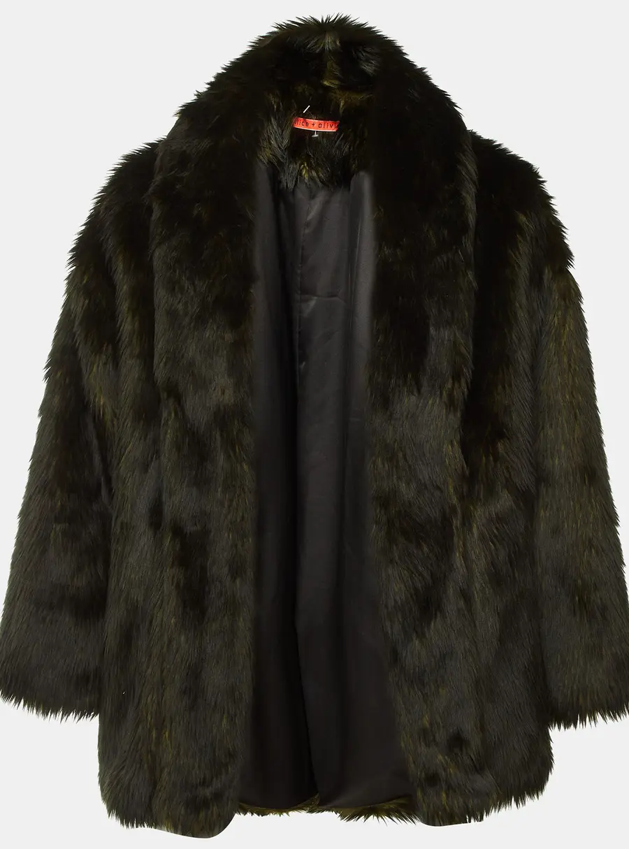 Alice + Olivia Green/Black Faux Fur Oversized Jacket M