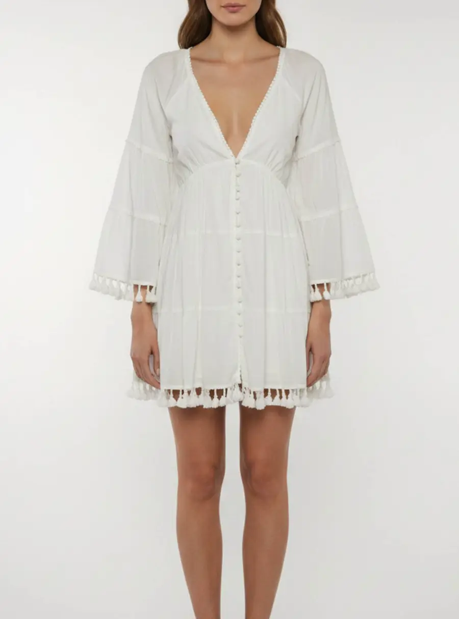 Alice + Olivia White Cotton Alexandria Open Back Tunic Dress XS
