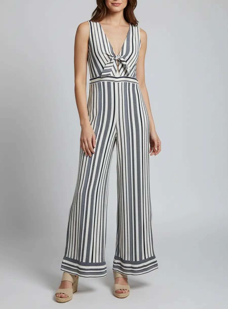 Alice + Olivia White/Blue Striped Jacquard Laurice Jumpsuit M