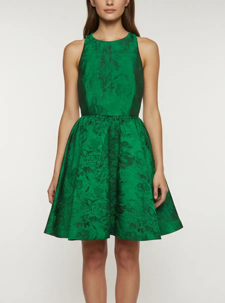 Alice + Olivia Green Floral Jacquard Racerback Mini Dress M