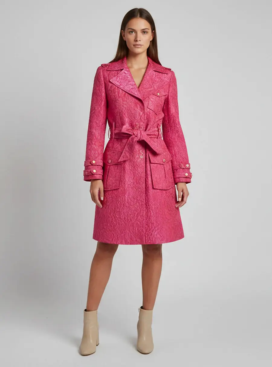 Alice + Olivia Pink Floral Jacquard Belted Trench Coat S