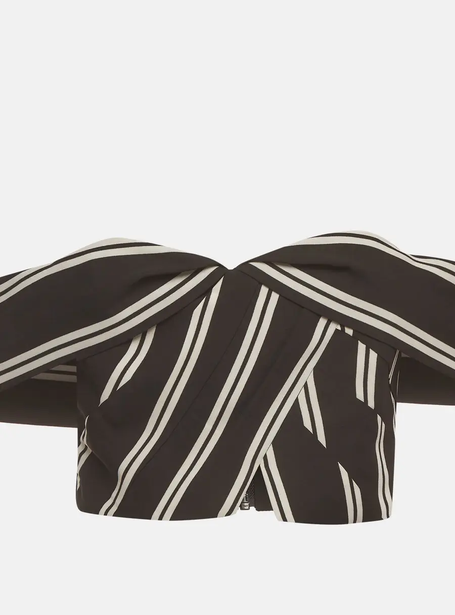Alice + Olivia Black/White Striped Crepe Off-Shoulder Crop Top XS