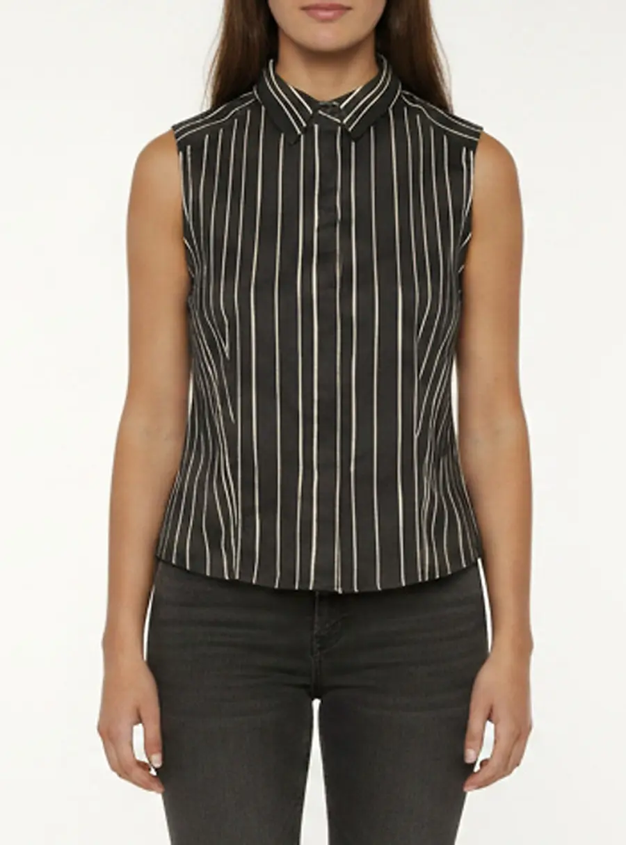 Alice + Olivia Black Striped Cotton Sleeveless Lea Cropped Top S