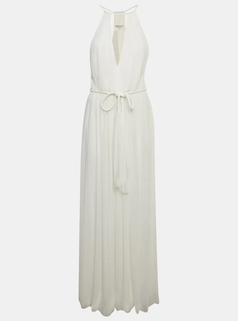 Alice + Olivia White Chiffon Halter Neck Sleeveless Maxi Dress S