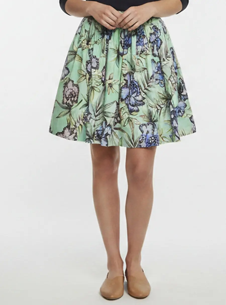 Alice + Olivia Green Floral Print Cotton Flared Tania Mini Skirt XS