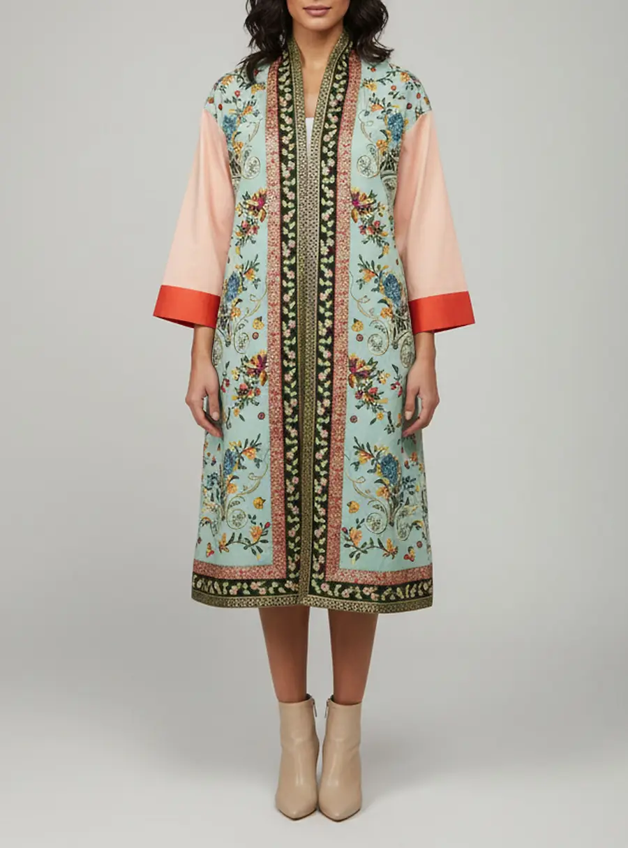 Alice + Olivia Multicolor Cotton Blend Amelia Embroidered Oversized Coat XS