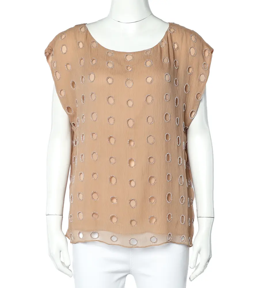Alice + Olivia Beige Silk Bead Embellished Sleeveless Top L