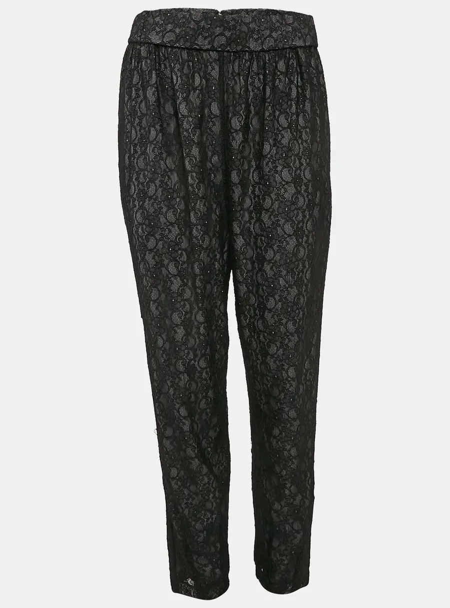 Alice + Olivia Black Floral Lace Trousers L