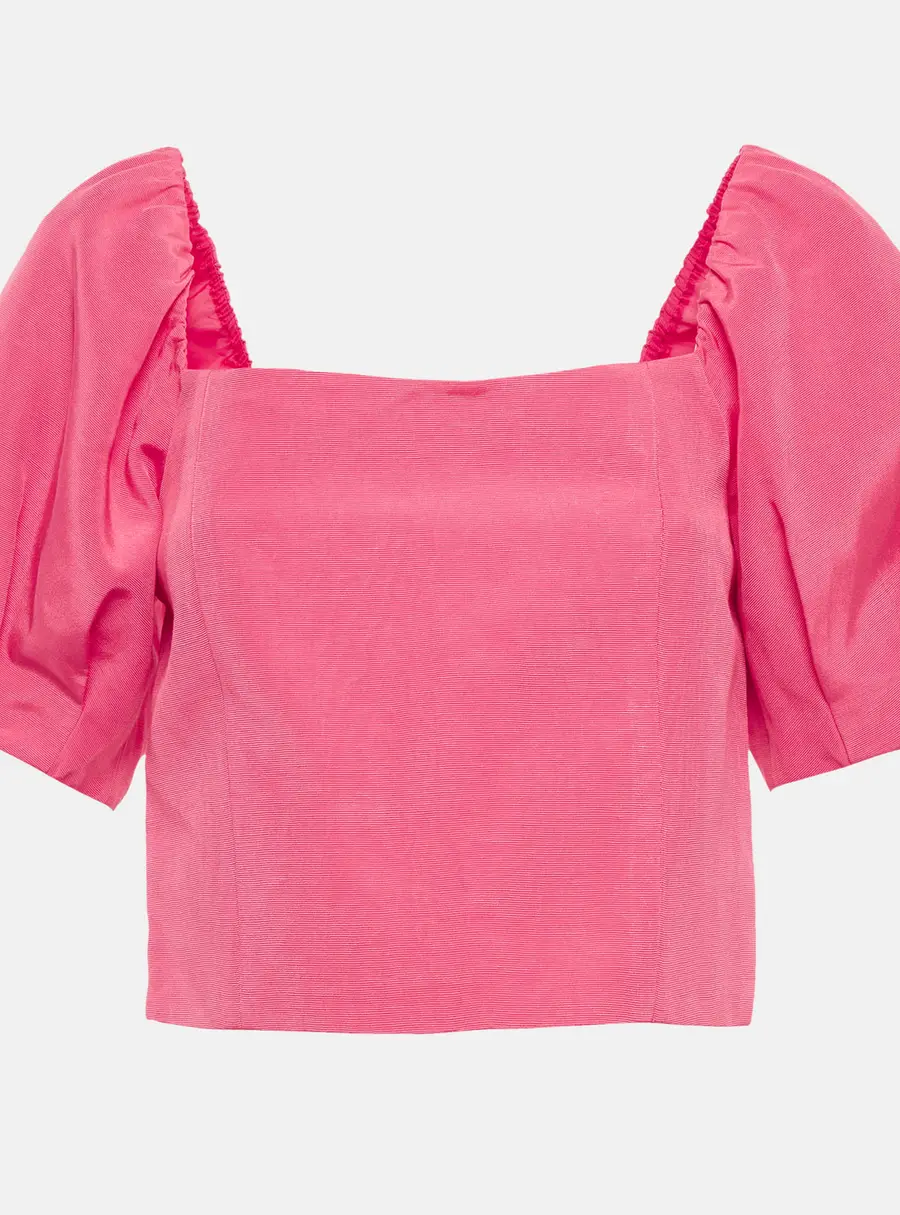 Alice + Olivia Pink Cotton Blend Puff Sleeve Joslyn Crop Top L