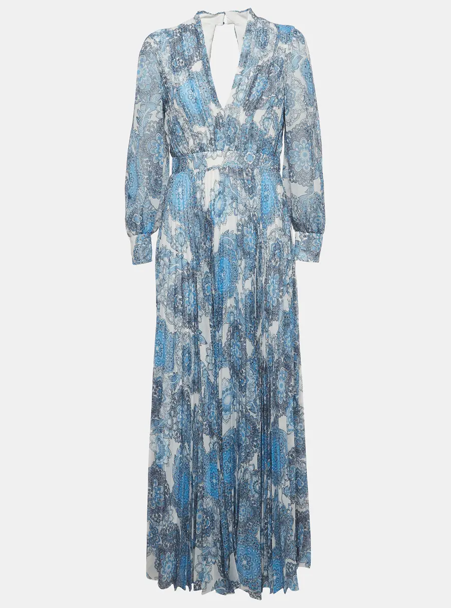 Alice + Olivia Blue Floral Print Georgette Cheney Cut Out Maxi Dress M