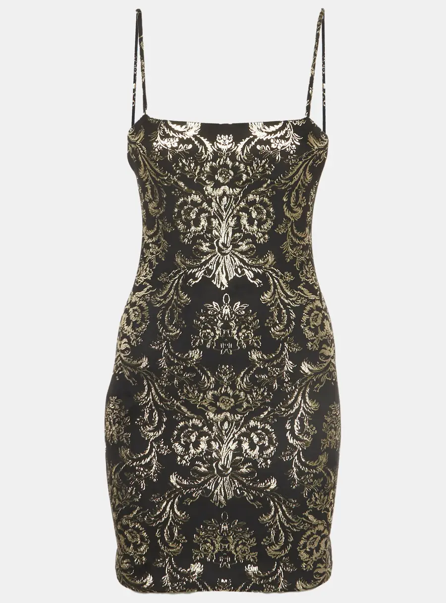 Alice + Olivia Black Floral Foil Print Fifi Mini Dress S