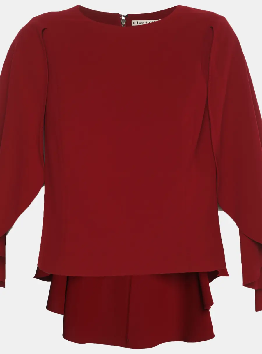 Alice + Olivia Red Crepe Babette Cropped Cape Top L