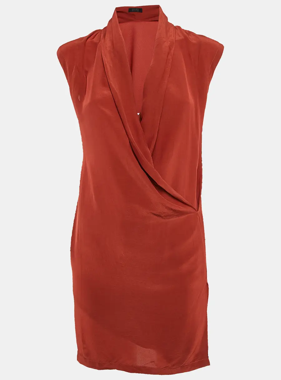 All Saints Brick Red Silk Blend Sleeveless Mini Dress S