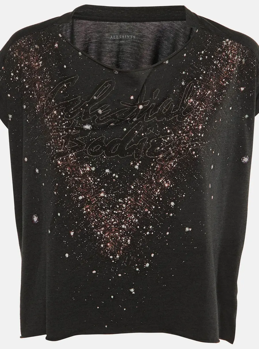 All Saints Black Celestial Print Jersey T-Shirt S