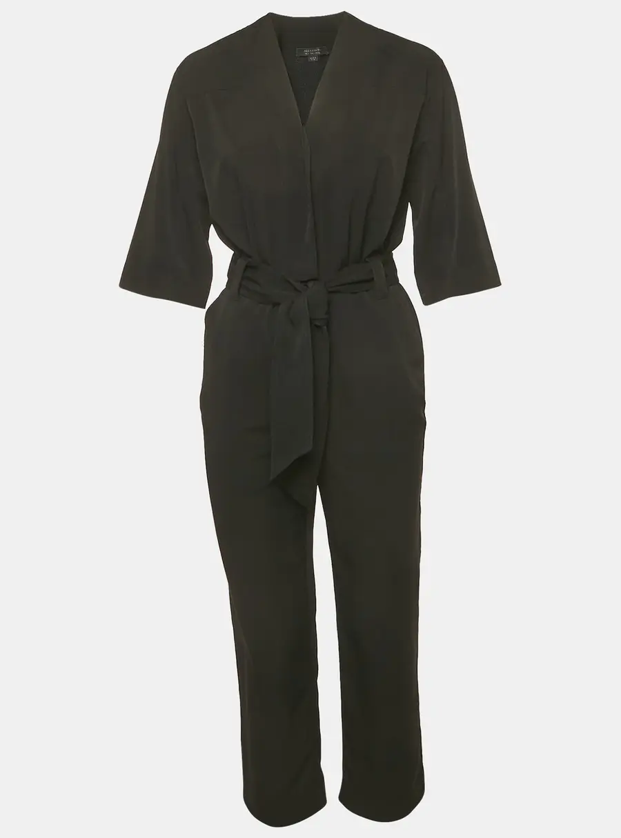 All Saints Black Crepe Belted Cropped Hailey Jumpsuit XS