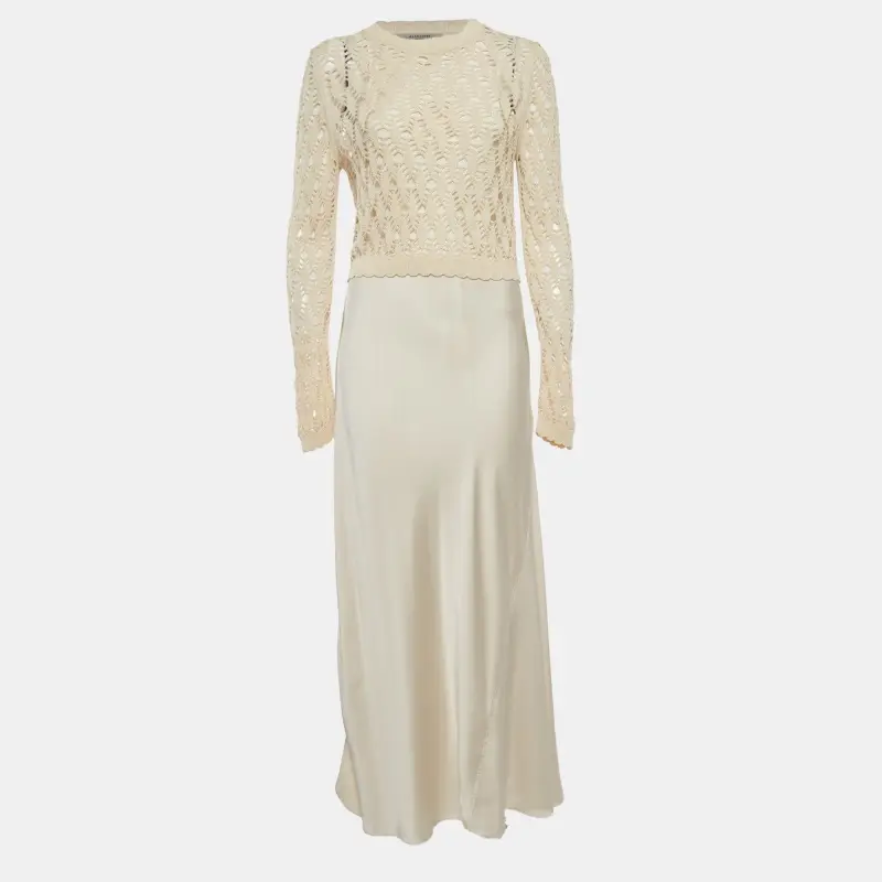 All Saints Beige Crochet and Satin 2 in 1 Erin Maxi Dress M