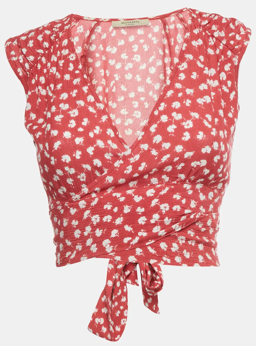 All Saints Pink Floral Print Crop Wrap Top XS