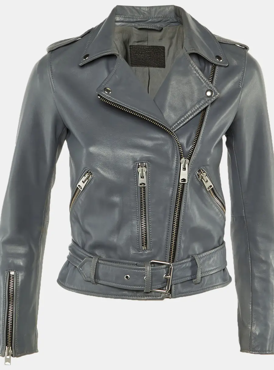 All saints Grey Leather Balfern Biker Jacket S