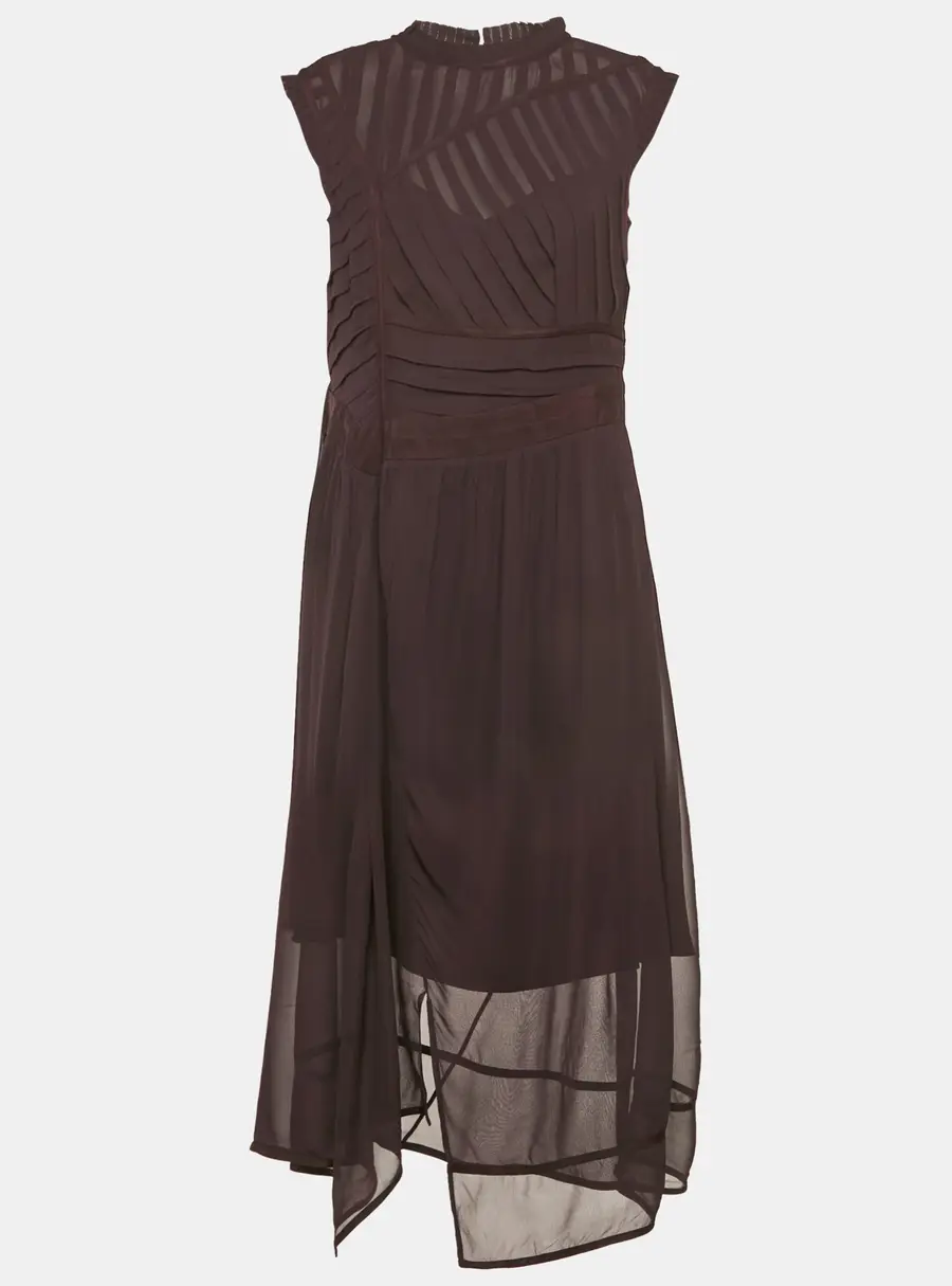 All Saints Burgundy Chiffon Pleated Midi Jani Dress L