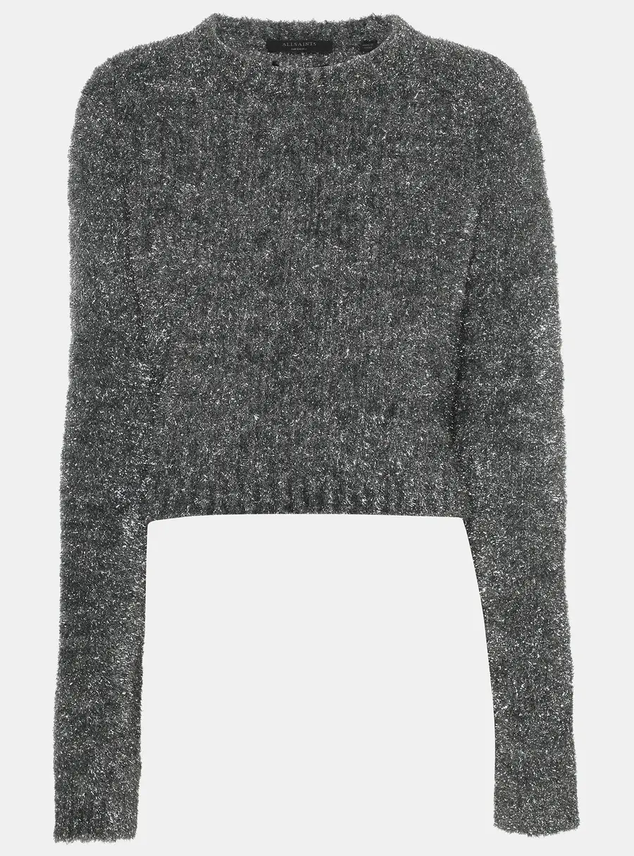 All Saints Silver/Grey Lurex Knit Top M