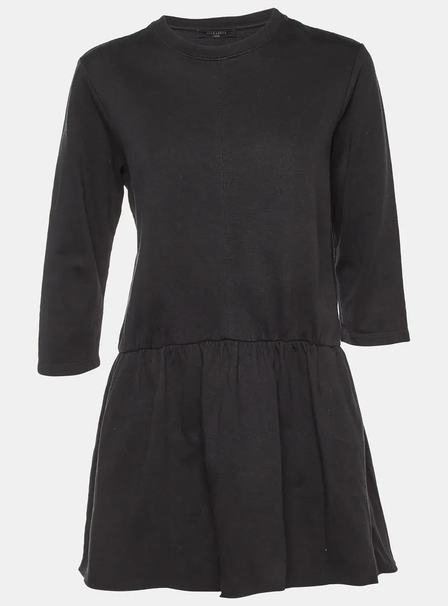 All Saints Black Cotton Niki Mini Sweat Dress L