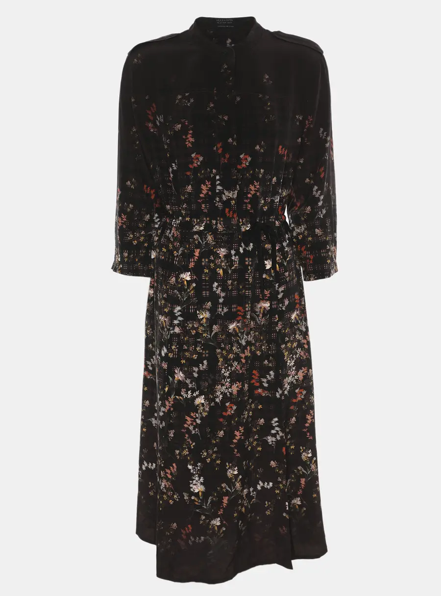 All Saints Dark Brown Multicolor Floral Print Long Sleeve Shirt L