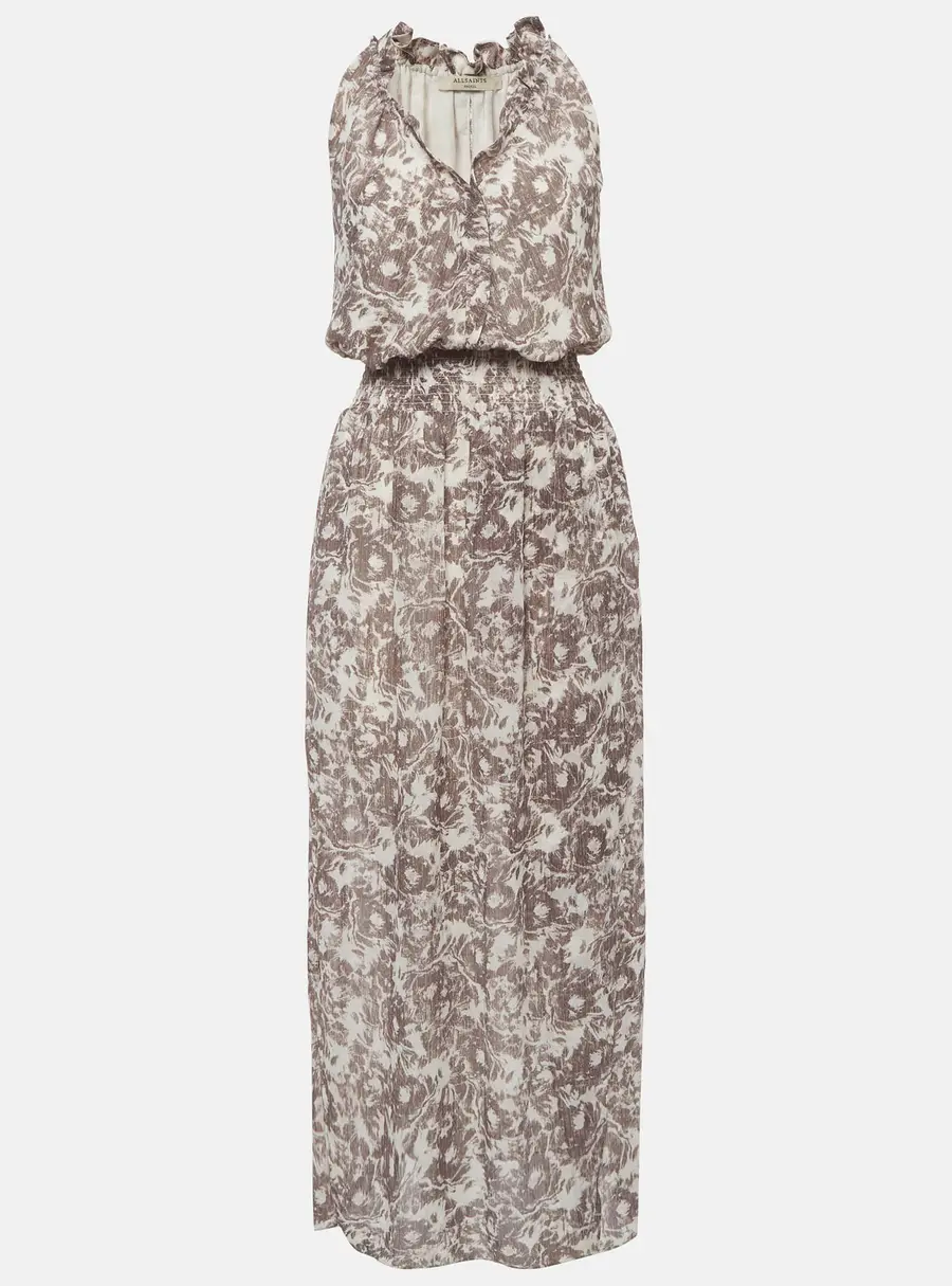 All Saints Grey Floral Print Crepe Nylah Rosa Maxi Dress S
