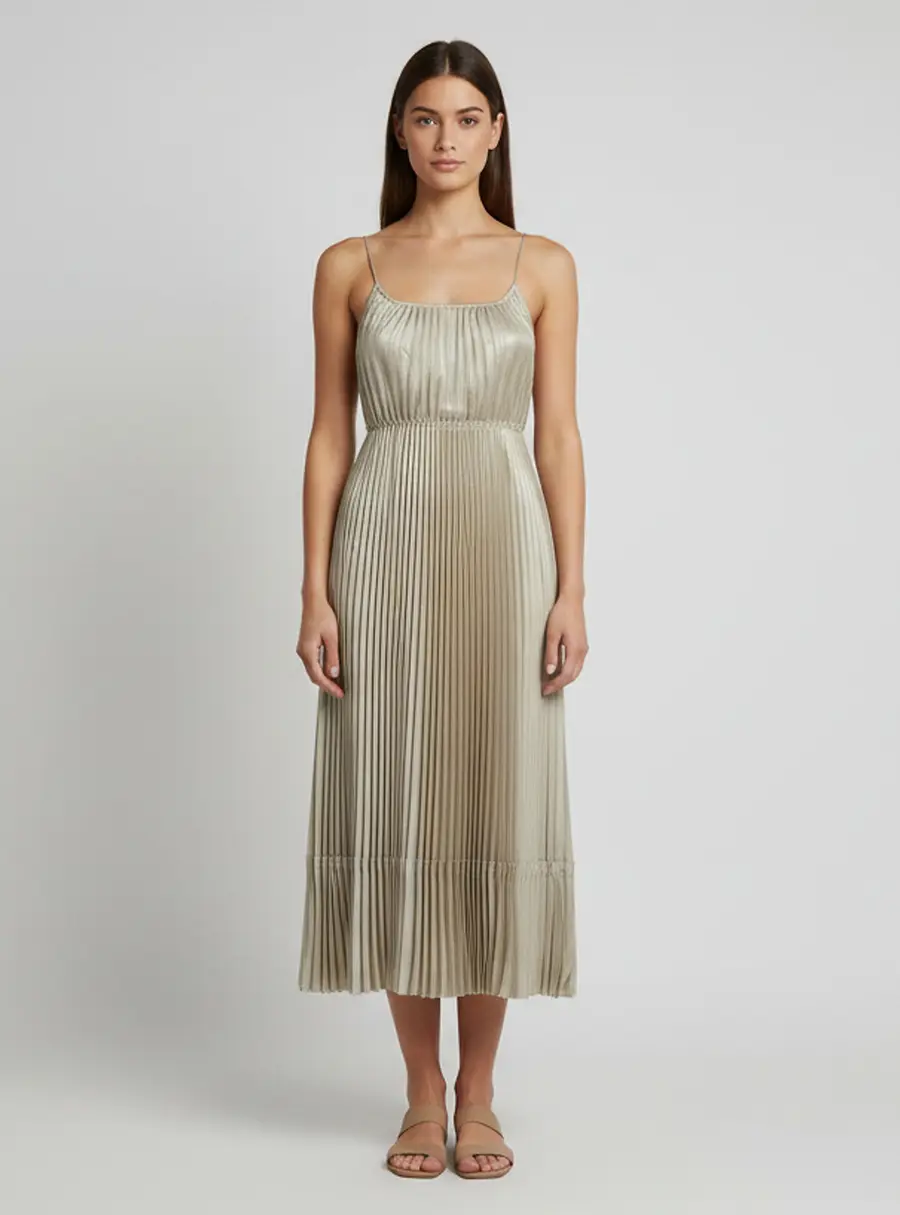All Saints Light Sage Green Pleated Satin Strappy Silvi Dress XS
