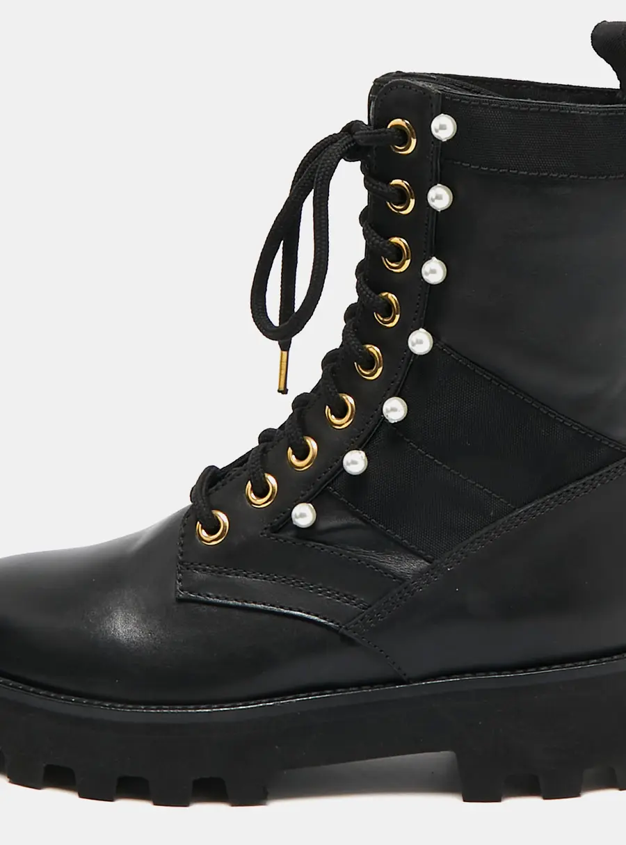 Altuzarra Black Canvas and Leather Cosmo Jungle Combat Boots Size 39