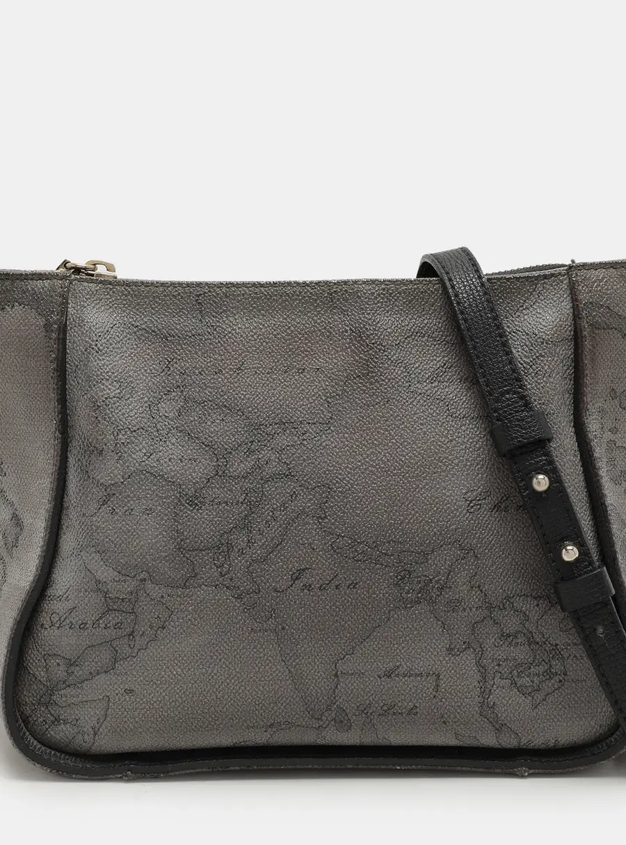 Alviero Martini 1A Classe Grey Coated Canvas and Leather Shoulder Bag