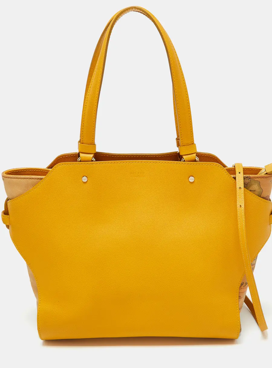 Alviero Martini 1A Classe Yellow Geo Print Coated Canvas and Leather Tote