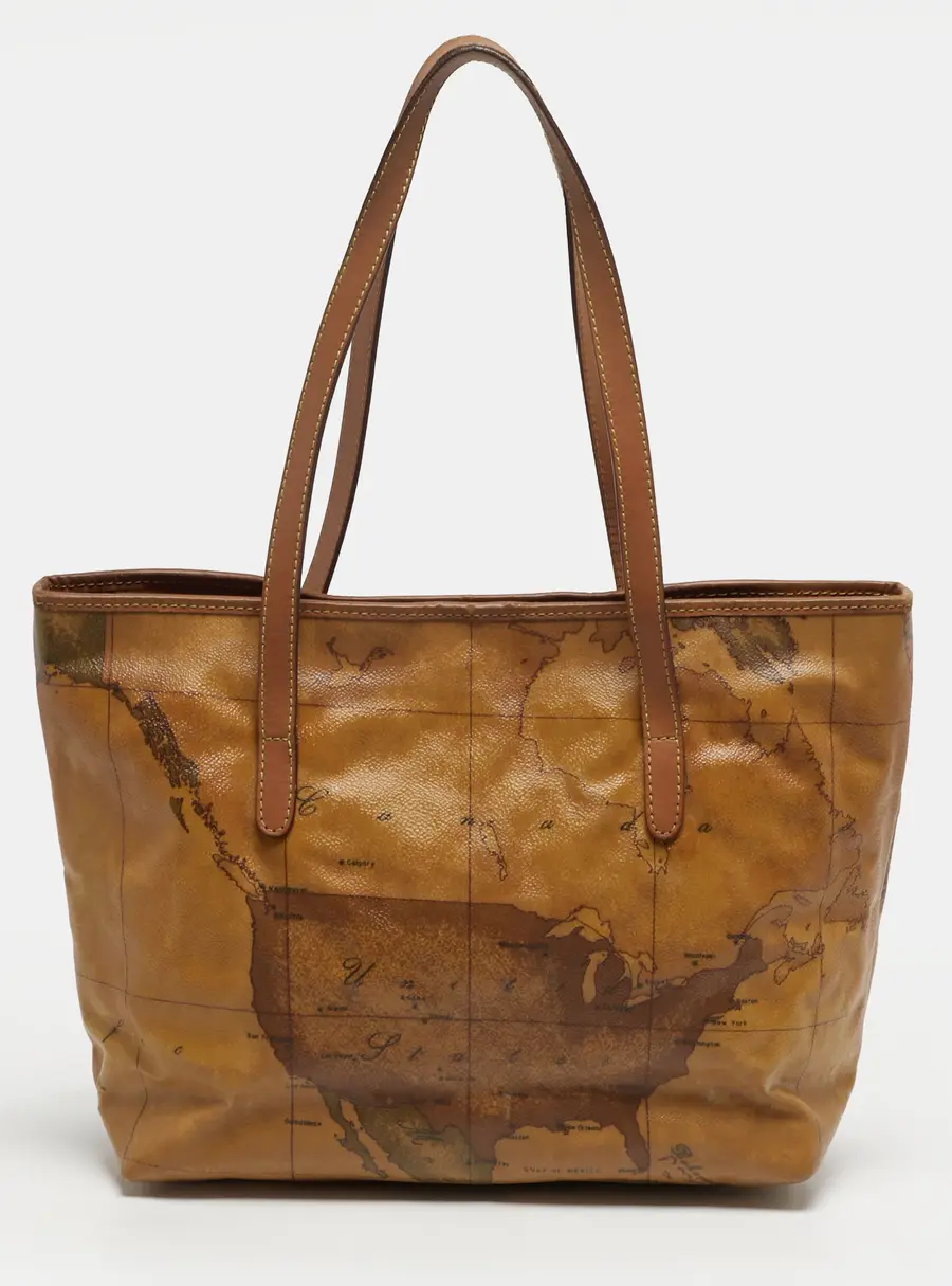 Alviero Martini 1A Classe Tan Geo Classic Print Leather Tote