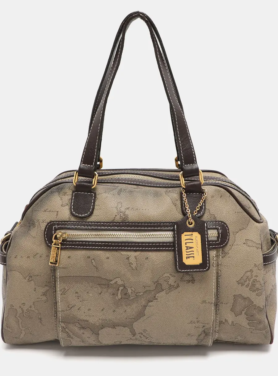 Alviero Martini 1A Classe Beige/Brown Geo Print Coated Canvas Satchel