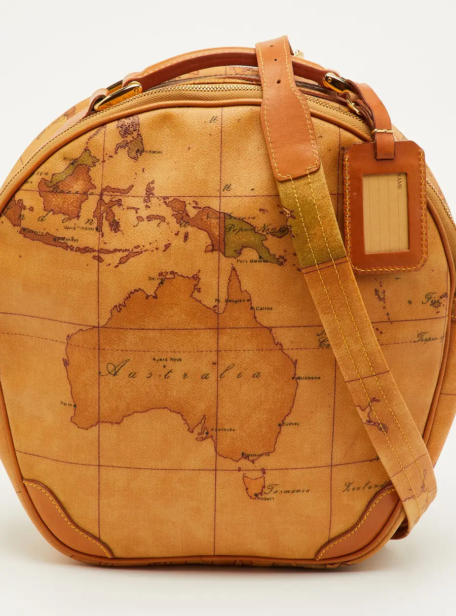 Alviero Martini 1A Classe Geo Tan Coated Canvas and Leather Round Crossbody Bag