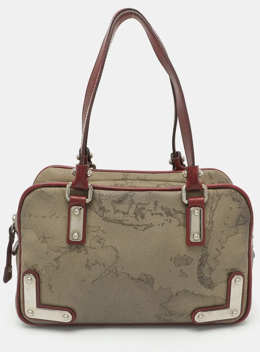 Alviero Martini 1A Classe Beige/Red Geo Coated Canvas and Leather Satchel