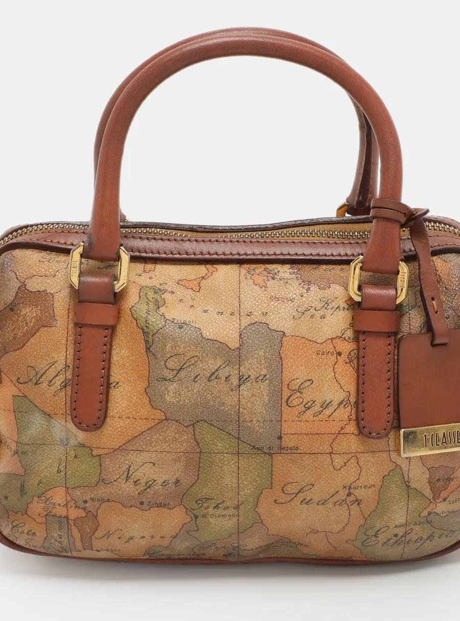 Alviero Martini 1A Classe Beige/Brown Geo Print Coated Canvas and Leather Satchel