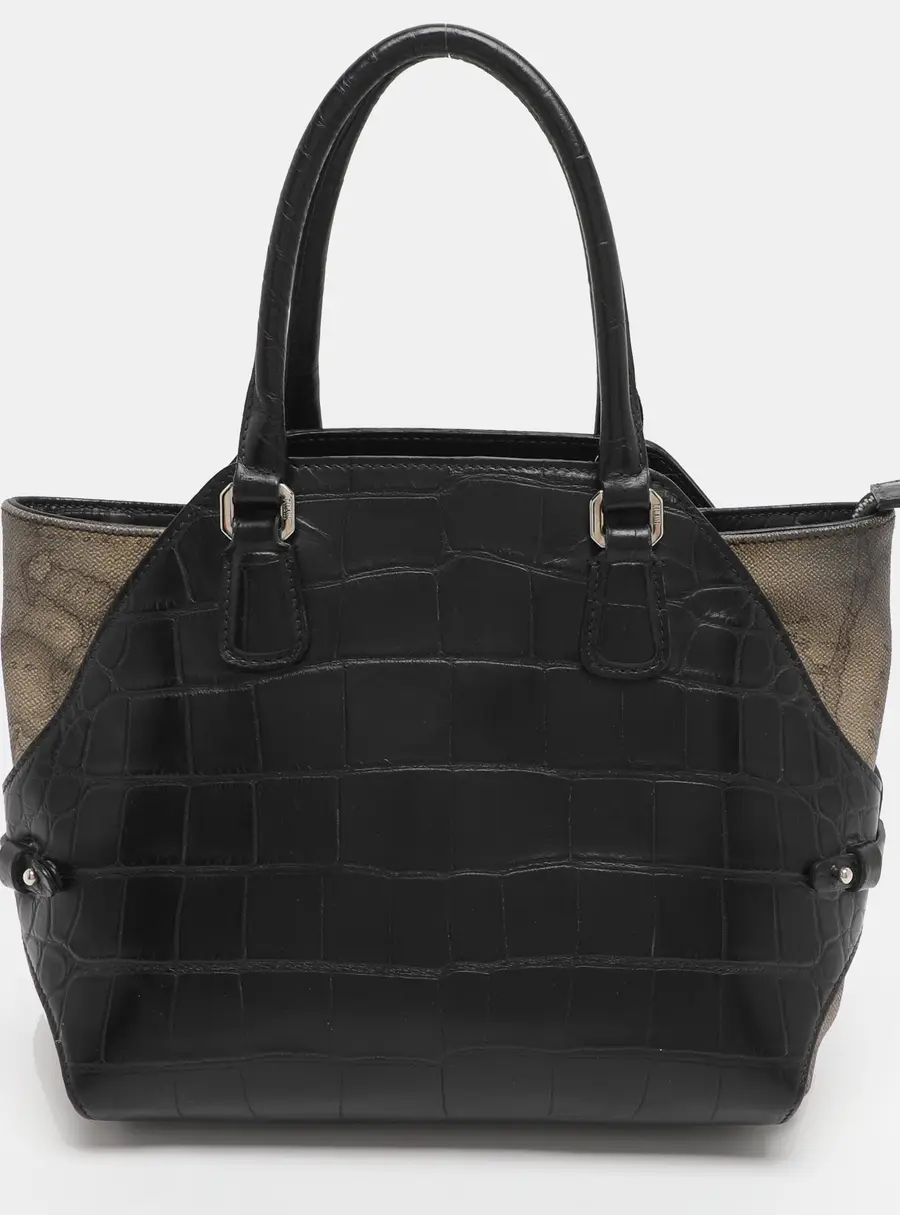 Alviero Martini 1A Classe Black/Beige Geo Print Coated Canvas and Leather Tote