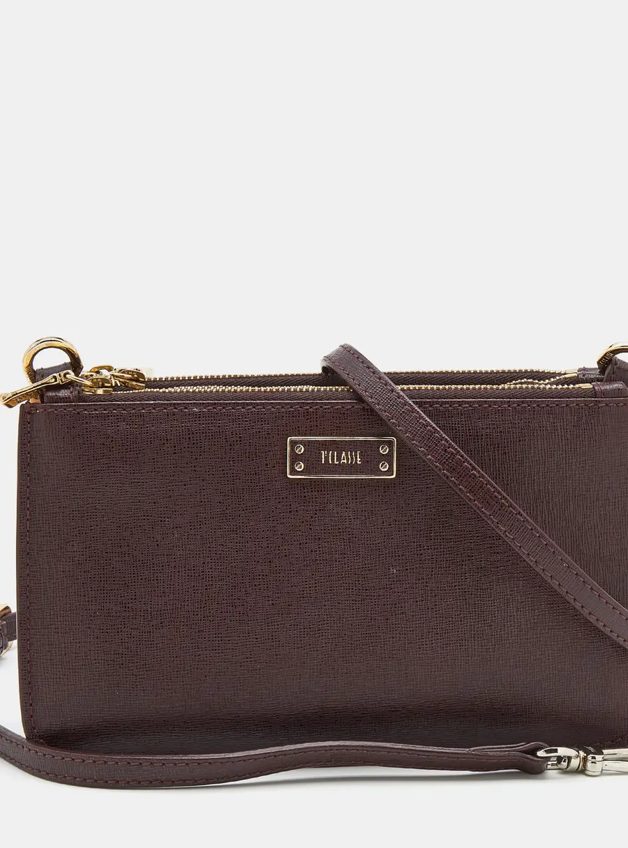 Alivero Martini 1A Classe Burgundy/Beige Leather and Coated Canvas Zip Crossbody Bag