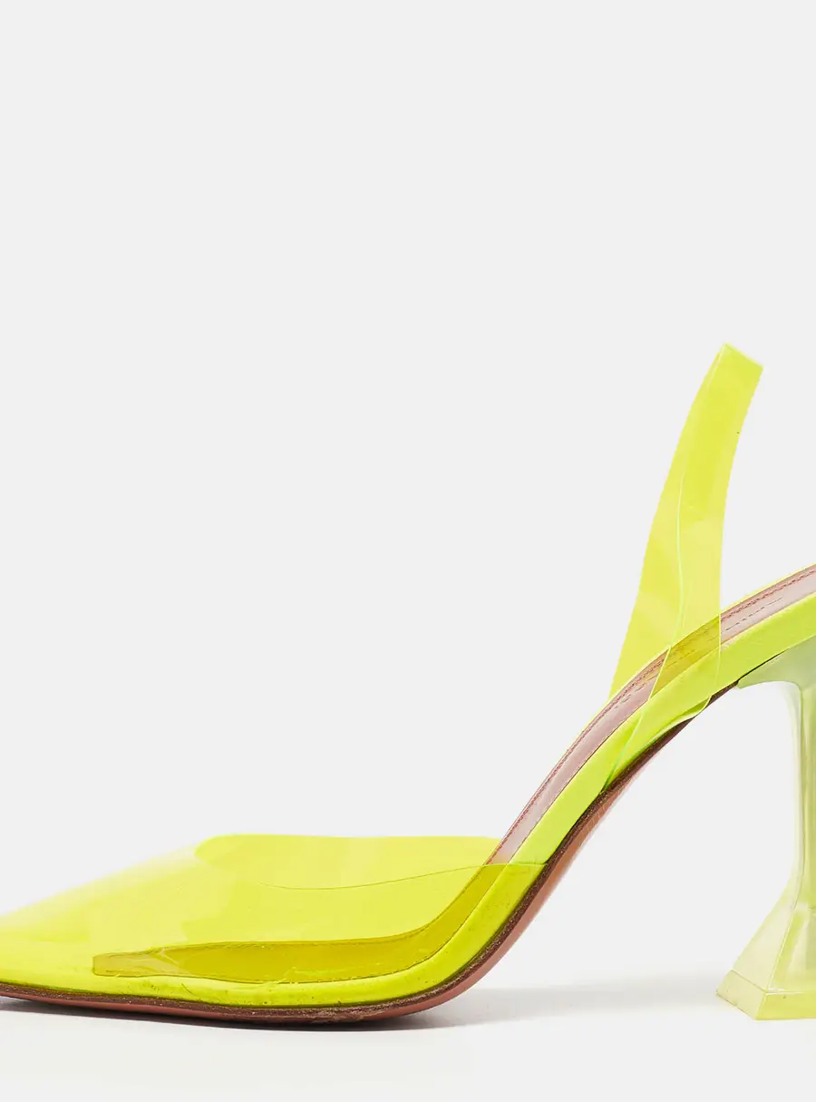 Amina Muaddi Neon Yellow PVC Holli Glass Slingback Pumps Size 37