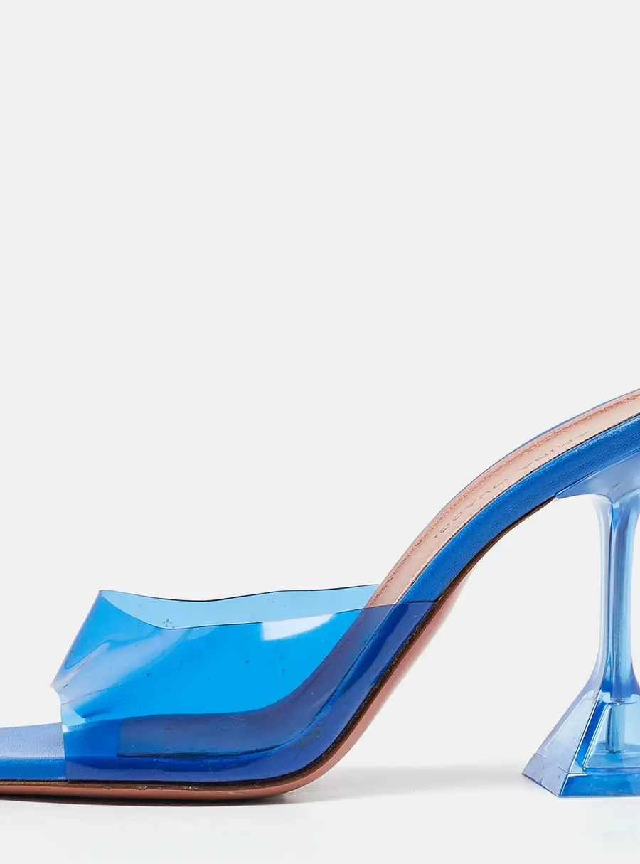 Amina Muaddi Blue PVC Lupita Slide Sandals Size 35