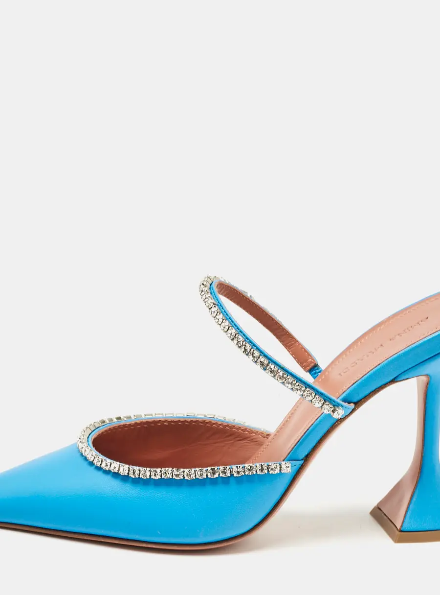 Amina Muaddi Blue Leather Gilda Pointed Toe Mules Size 38