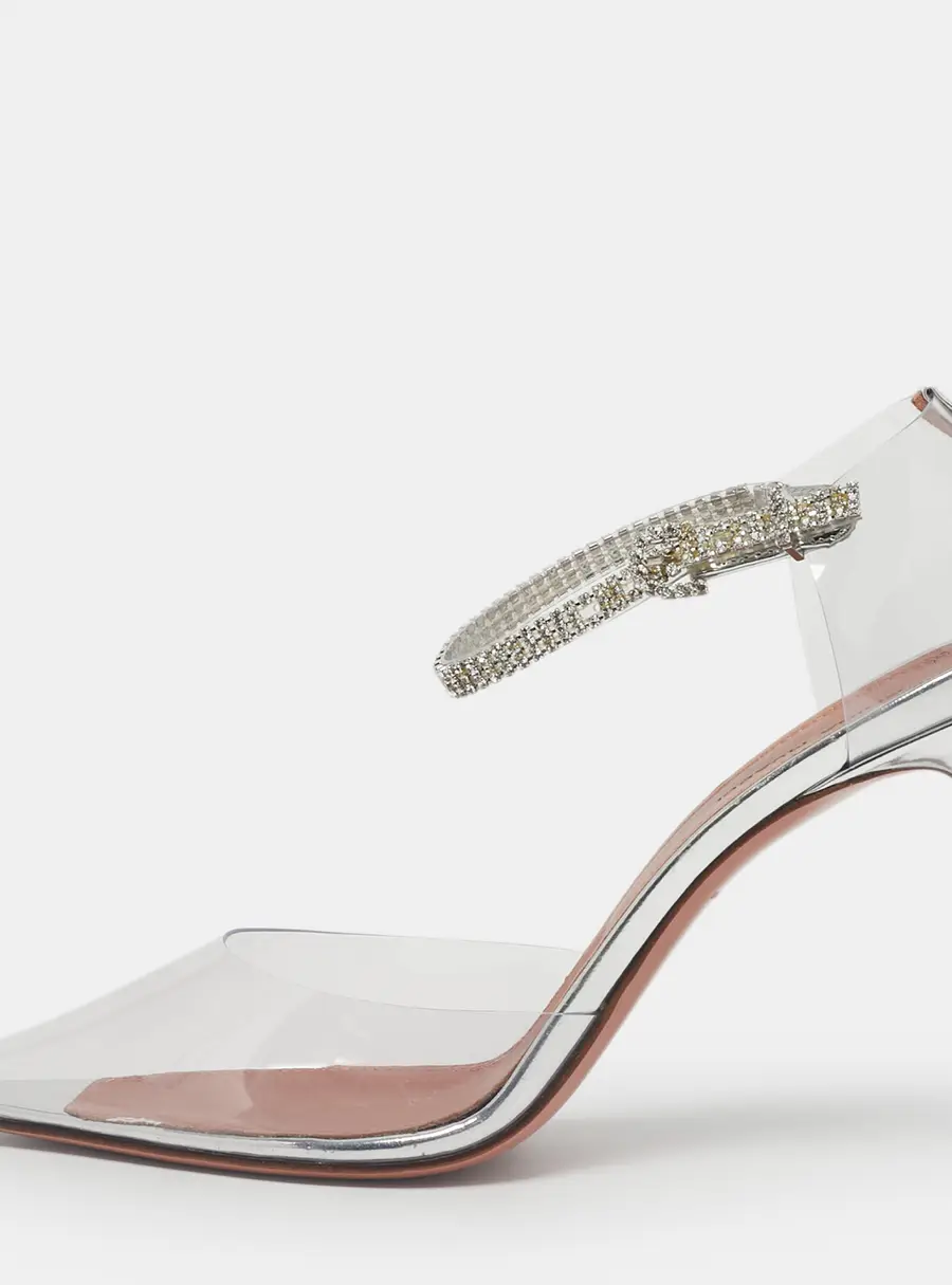 Amina Muaddi Silver Patent Leather and PVC Ursina Pumps Size 40