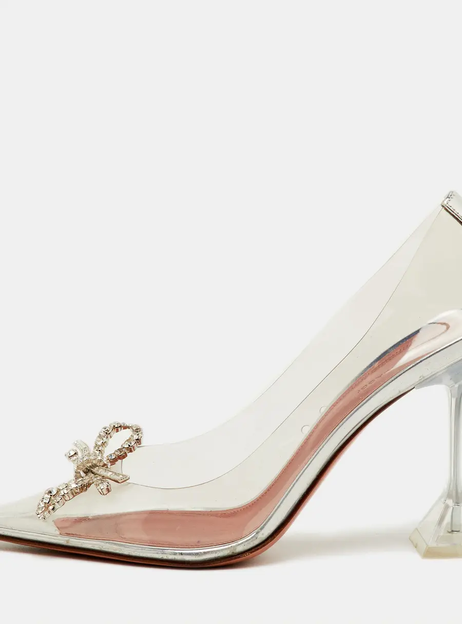 Amina Muaddi Rosie Size 40.5 Transparent/Silver PVC and Leather Pumps