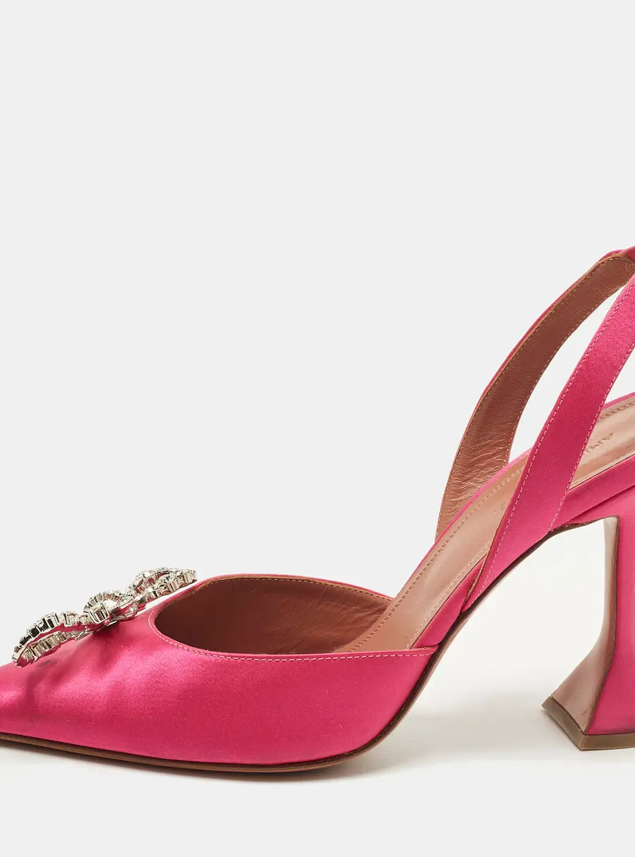 Amina Muaddi Begum Size 40 Pink Satin Slingback Pumps