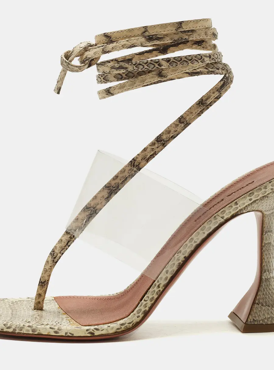 Amina Muaddi zula Size 40 Transparent/Beige PVC and Water Snakeskin Leather Ankle Strap Sandals