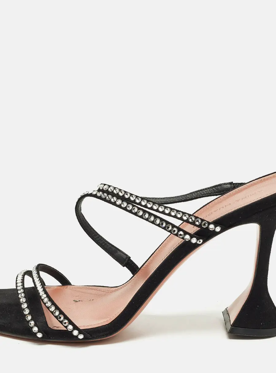 Amina Muaddi Gilda Size 42 Black Suede Crystal Embellished Slide Sandals
