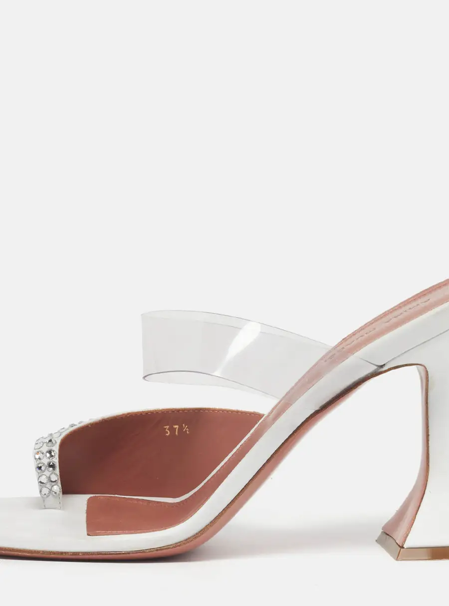 Amina Muaddi Paloma Size 37.5 White Leather and PVC Slide Sandals
