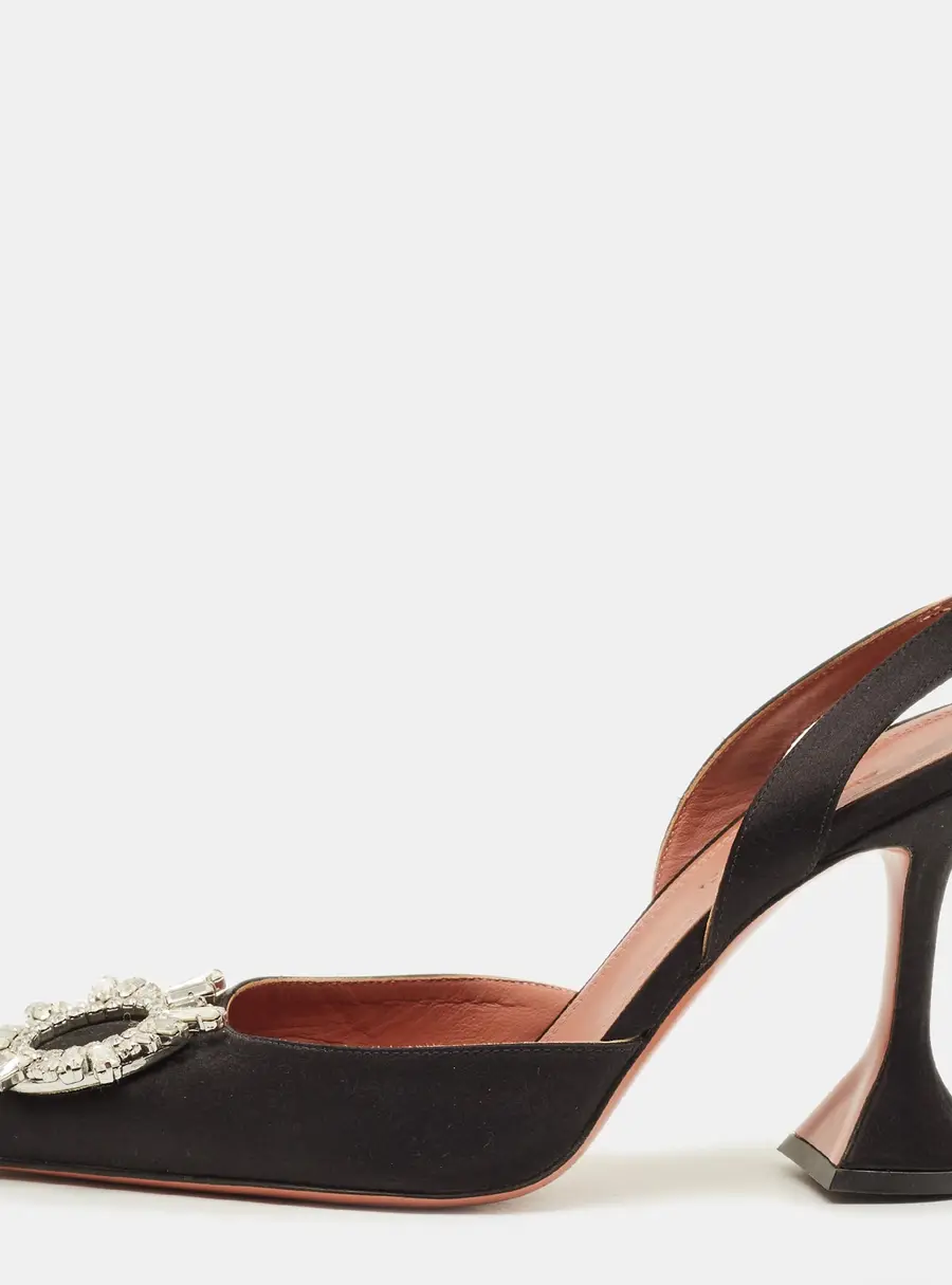 Amina Muaddi Begum Size 38.5 Black Satin Slingback Pumps