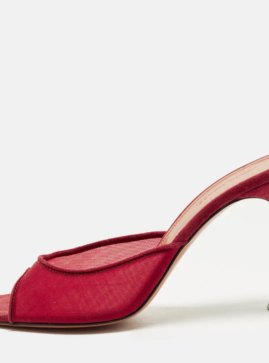 Amina Muaddi Lauda Size 38 Burgundy Mesh and Suede Slide Sandals